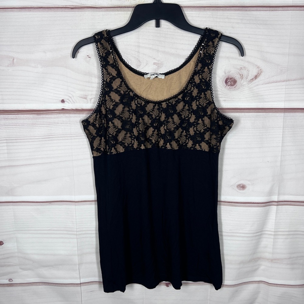 Koton Tank Top Women US L Black Lace Overlay Sleeveless Scoop Neck Sleeveless